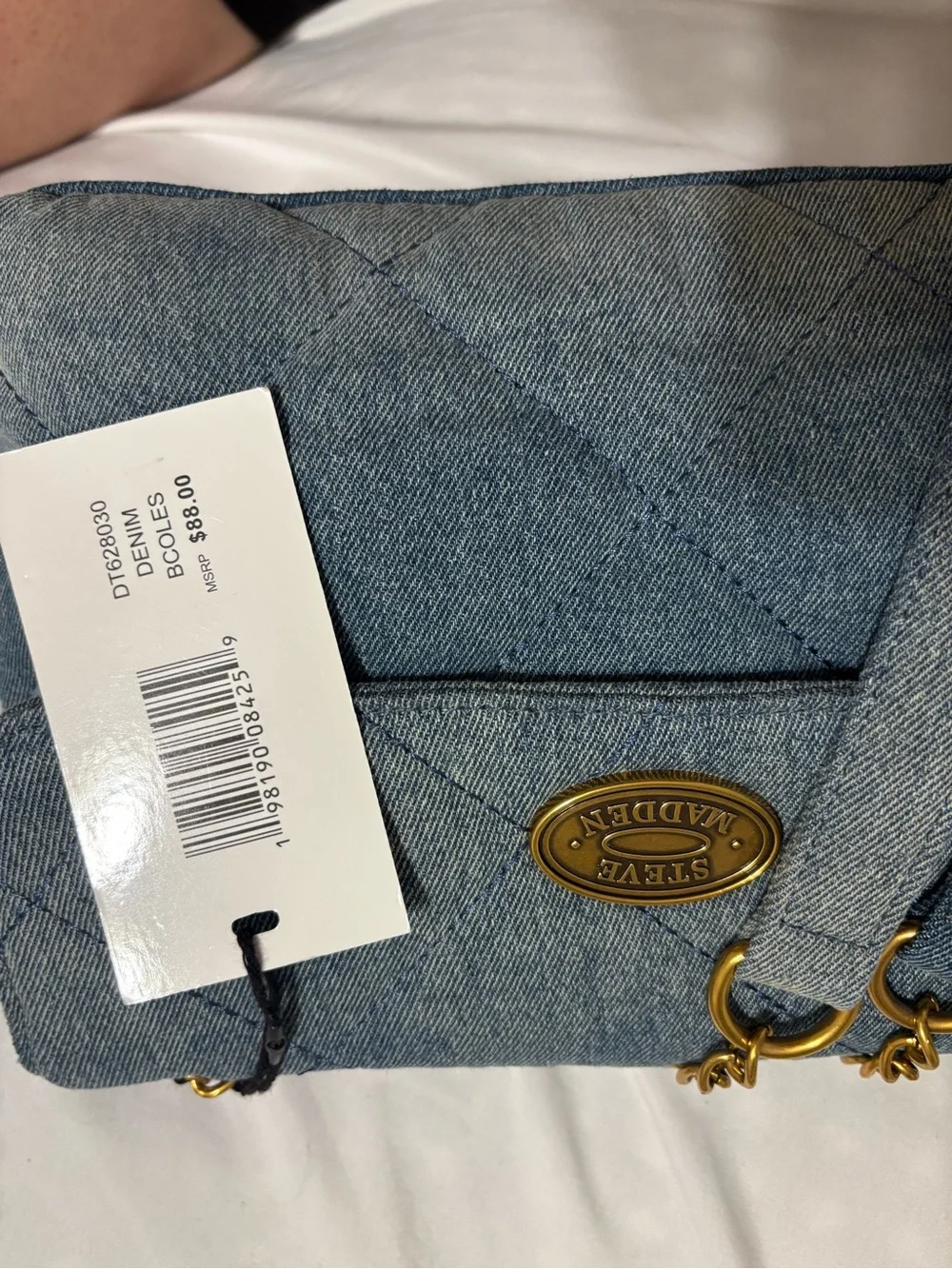 Steve Madden Quilted Denim Crossbody Bag - Blue